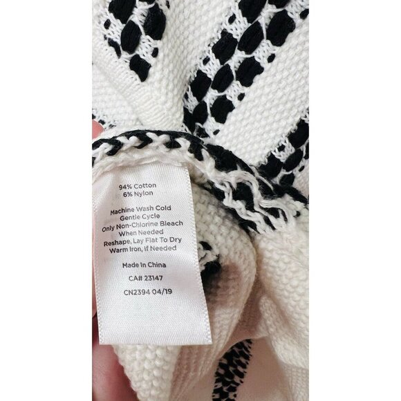 Talbots Womens Cardigan Small White Nautical Cotton Textured Knit Stripe Open - Picture 9 of 9